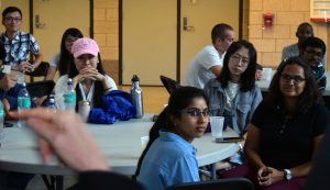 ME Department Chair Caroline Hayes spoke to graduate students during the fall 2016 welcome event for the Mechanical Engineering Graduate Student Organization (MEGSO).