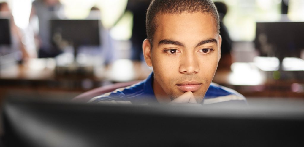 A student at a computer