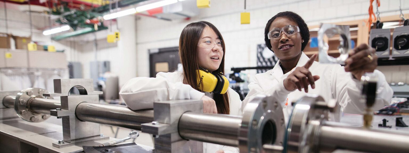 Student and instructor work in a Mechanical Engineering lab